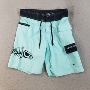 Tormenter Board Shorts Mens 34 Mint Green Fish Skeleton Cargo Pocket Swim Trunks
